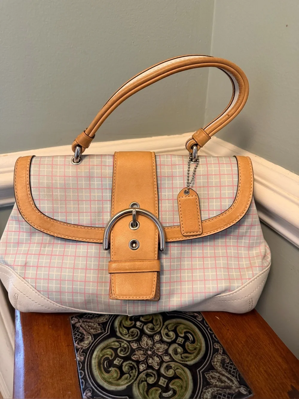 Coach Hampton Soho White/Pink Plaid